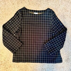 J. Jill Ponte Black & Gold Windowpane Top Size Medium Petite